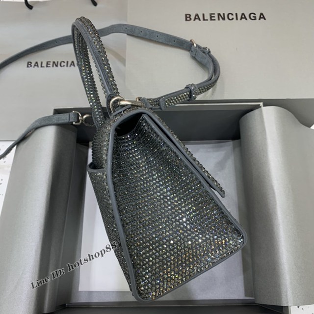 Balenciaga巴黎世家專櫃爆款磨砂深灰全鑽小號沙漏包手提肩背包 fyj1806